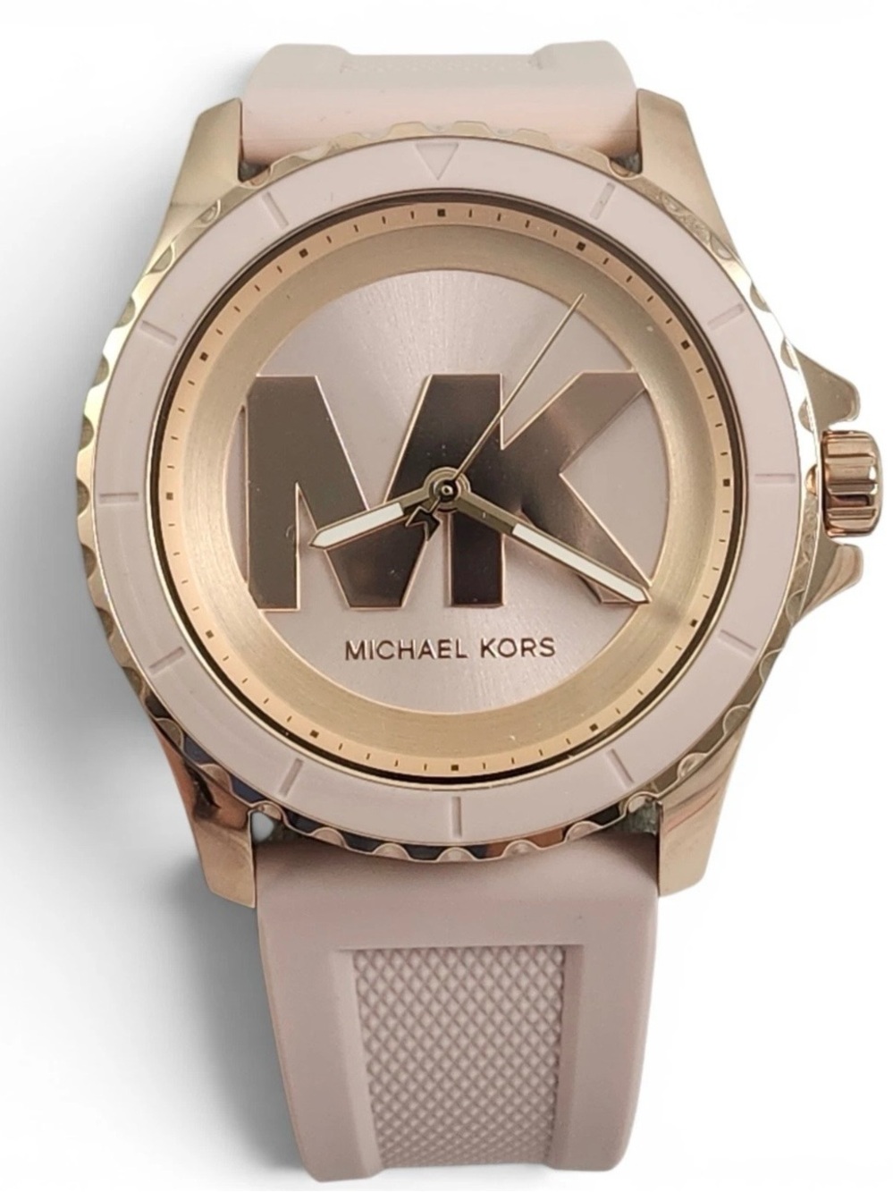 NEW Michael Kors Oversized Everest Pink Silicone Rose Gold MK Logo Watch MK7536